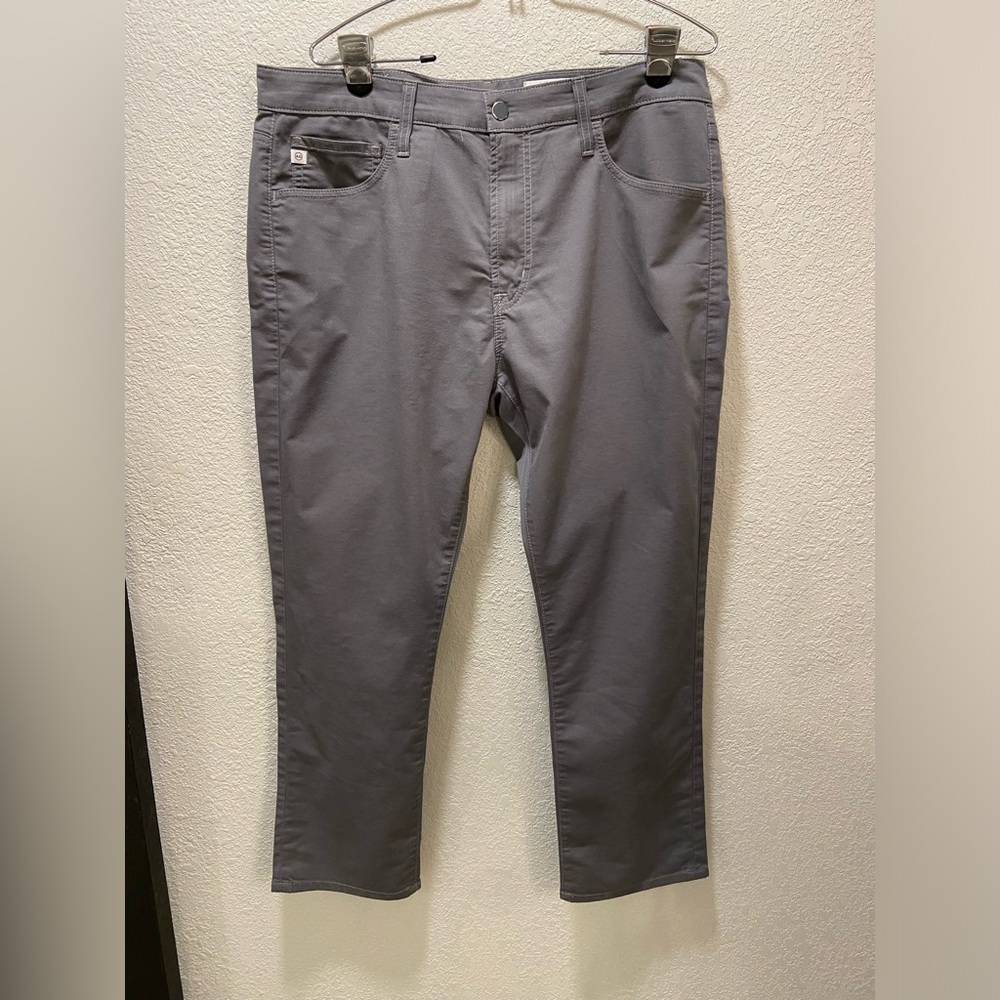 AG Adriano Goldschmied Men's Everett Slim Straight Grey Snap Zipper Pants 36x34